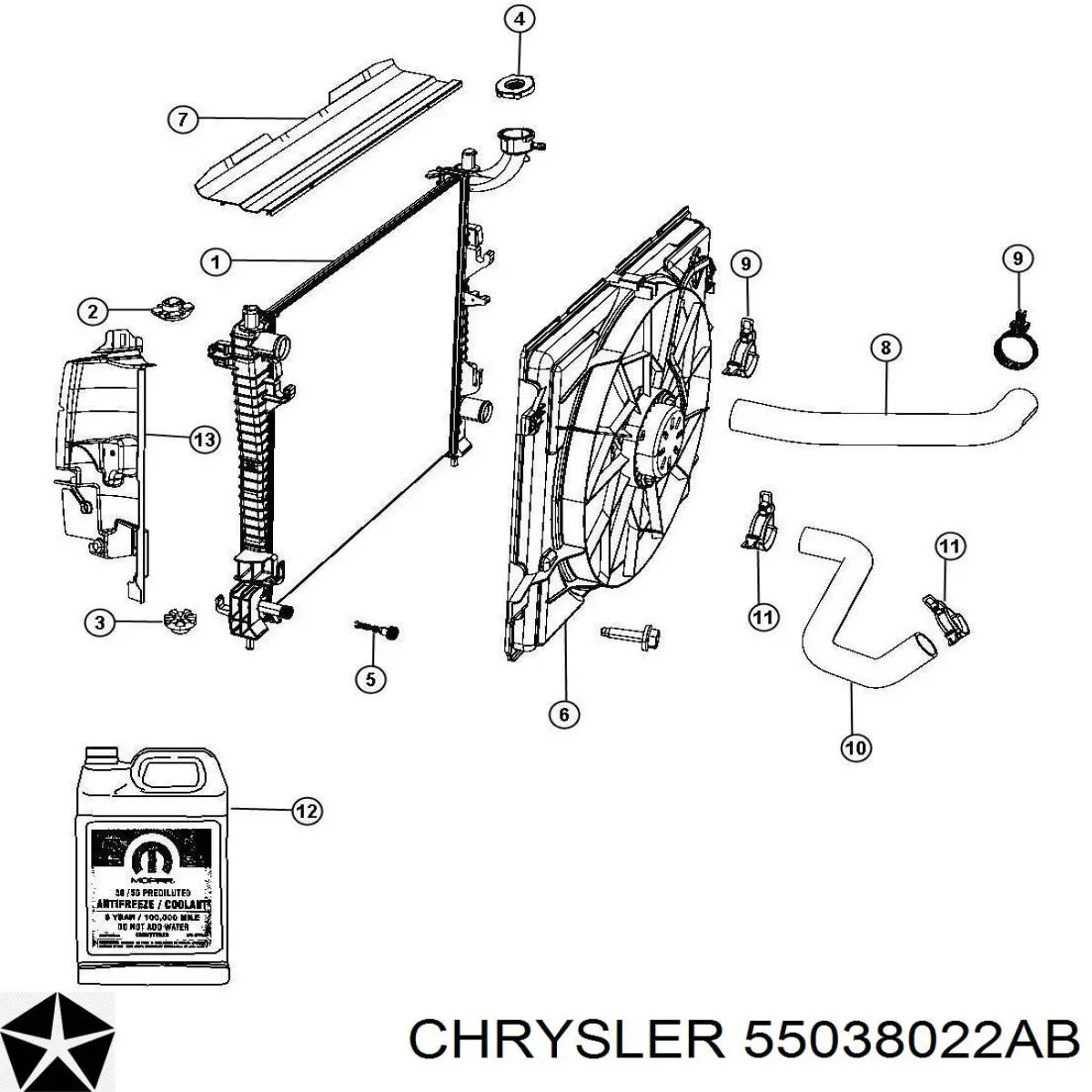 55038022AB Chrysler tubería de radiador arriba