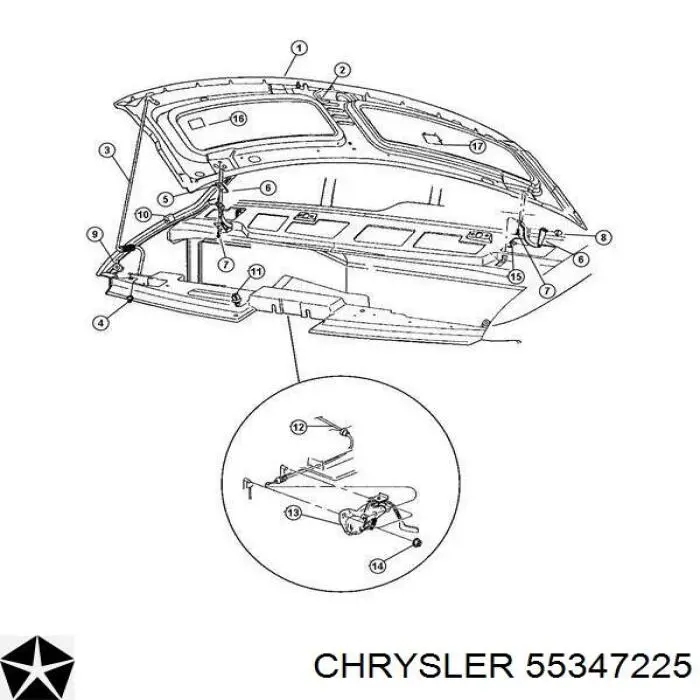 55347225 Chrysler amortiguador, capó del motor