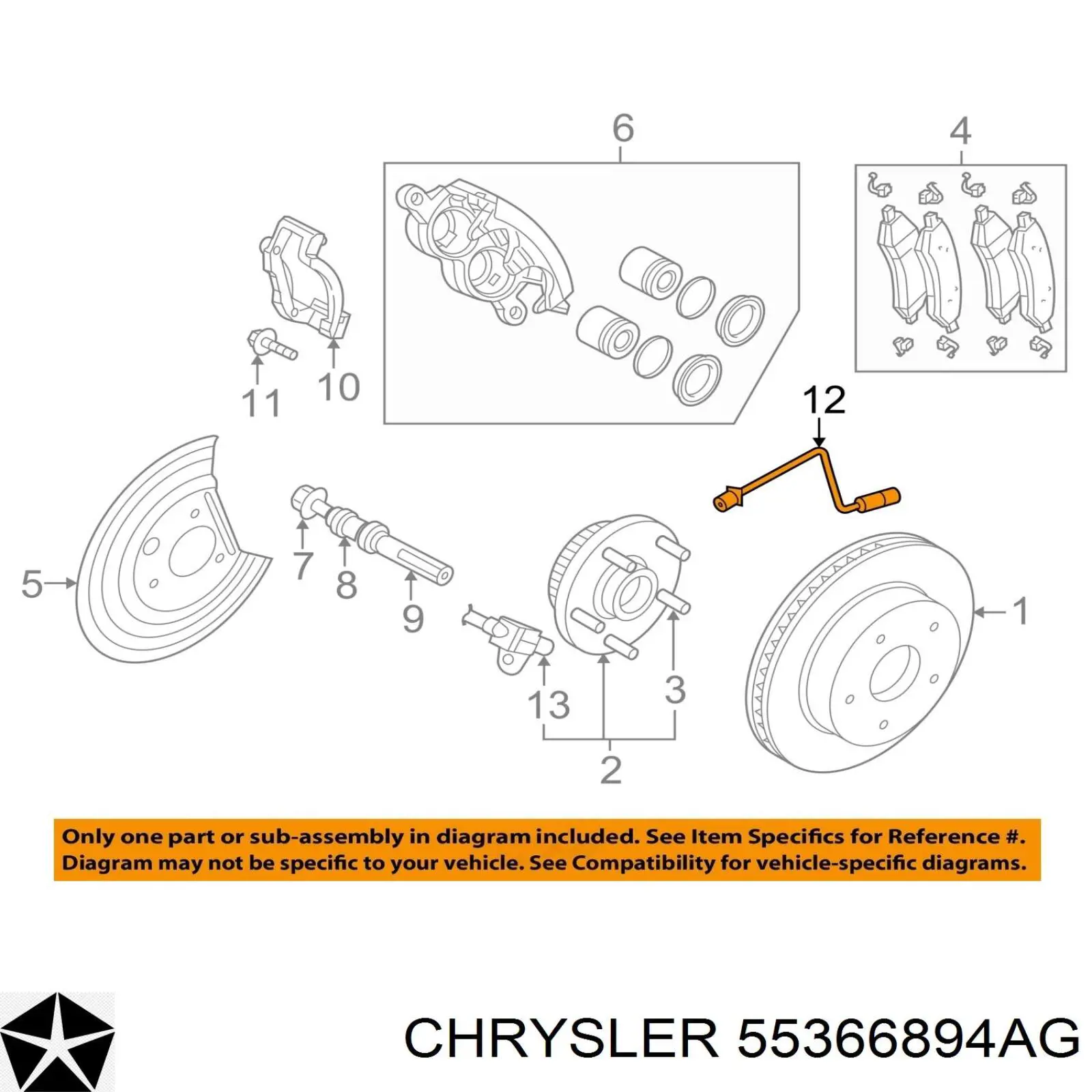 55366894AD Chrysler tubo flexible de frenos delantero derecho