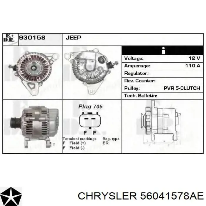 56041578AE Chrysler Alternador de coche
