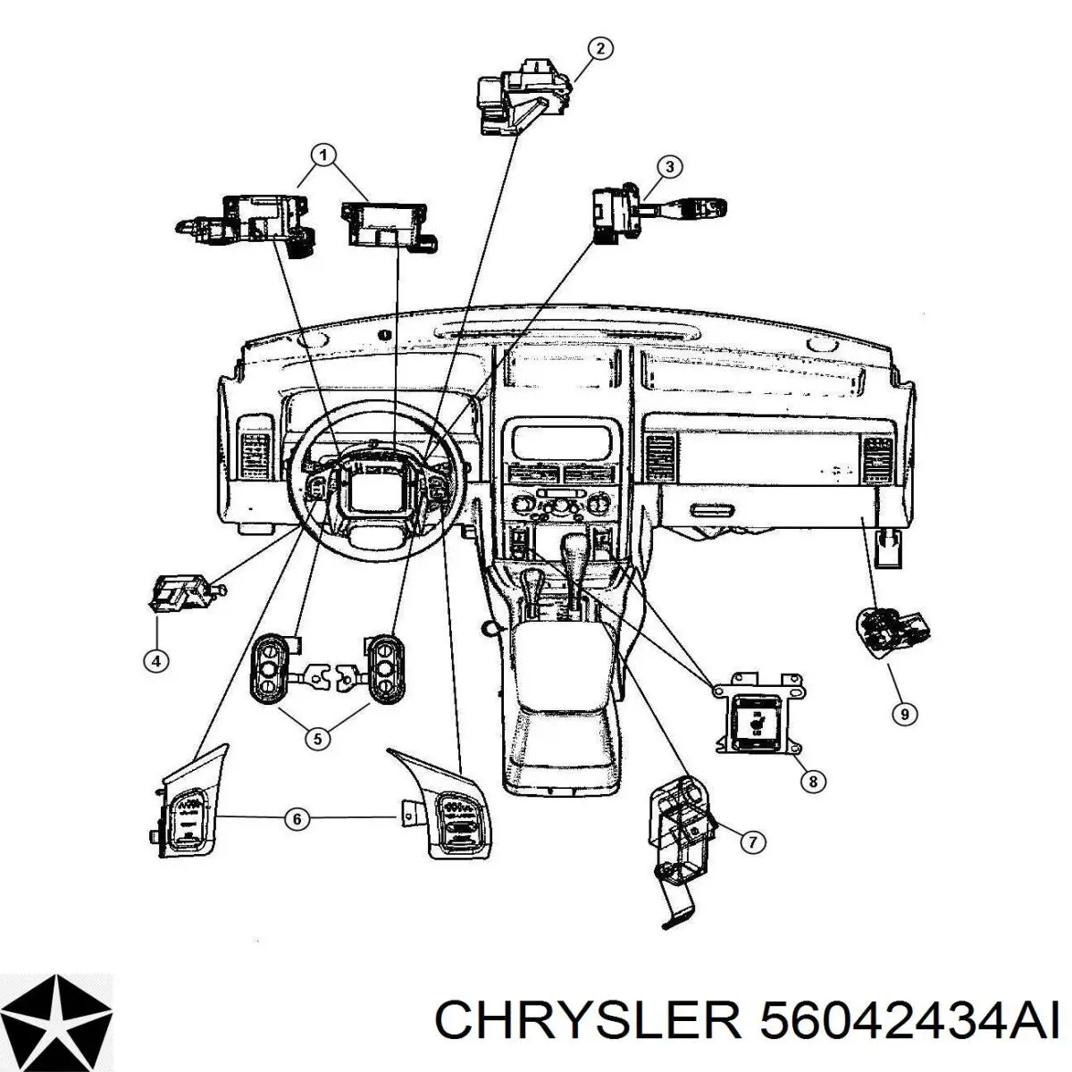 56042434AI Chrysler conmutador en la columna de dirección izquierdo