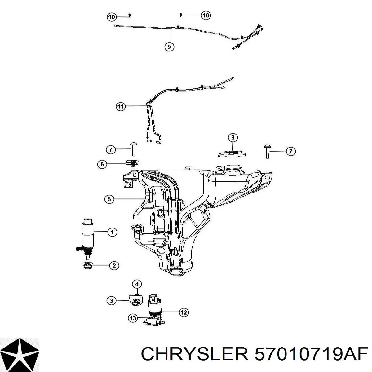 57010719AF Chrysler depósito del agua de lavado, lavado de parabrisas