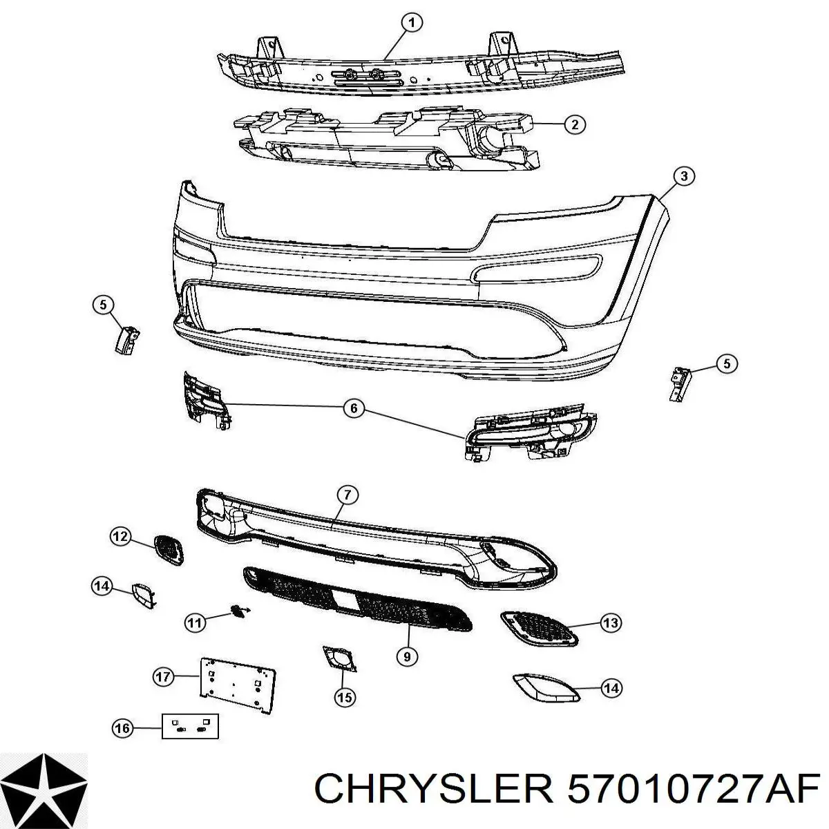 57010727AF Chrysler refuerzo parachoque delantero