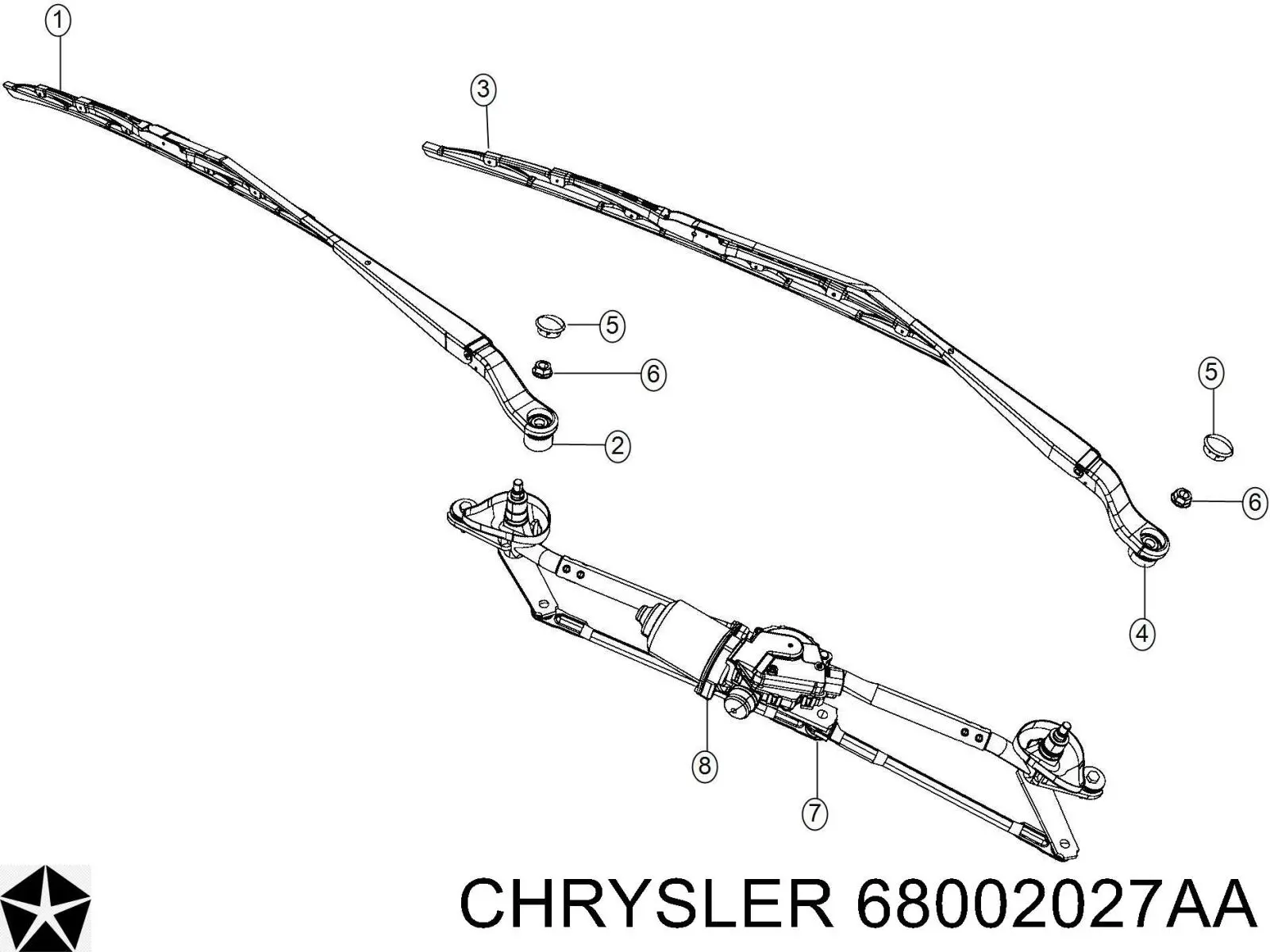 68002027AA Chrysler brazo del limpiaparabrisas, lavado de parabrisas, luna delantera