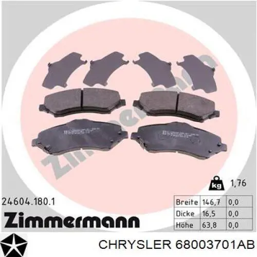 Pastillas freno delanteras Chrysler 68003701AB precio, desde 38,39 EUR