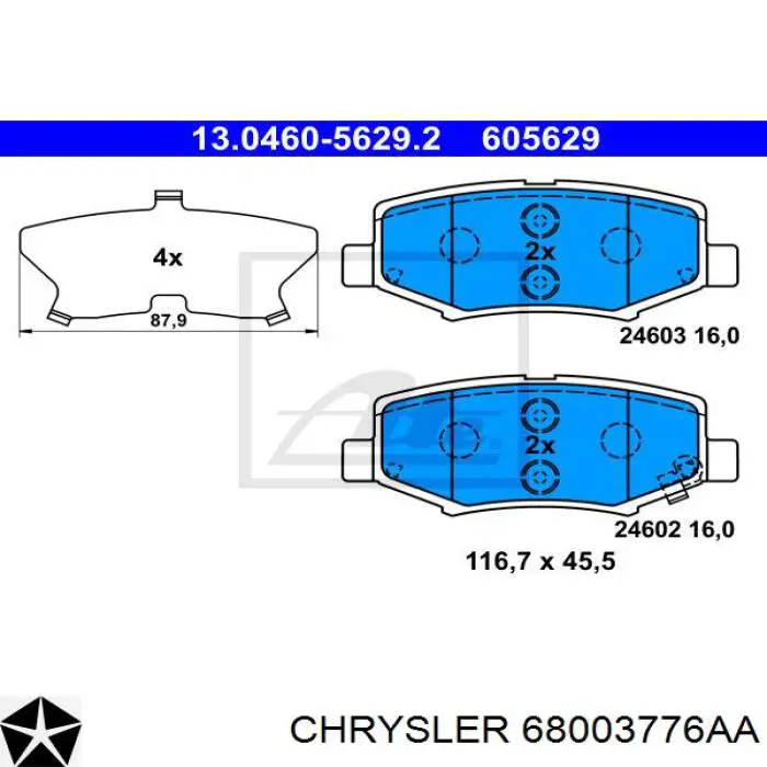 68003776AA Chrysler pastillas de freno traseras