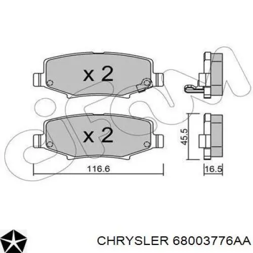 Comprar 68003776AA Chrysler Pastillas de freno traseras