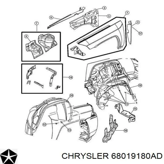 68019180AD Chrysler soporte, faro antiniebla trasero, derecho