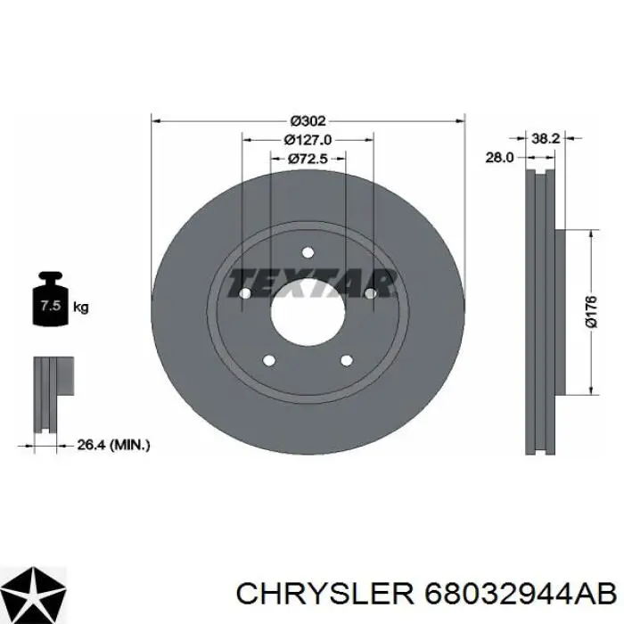 68032944AB Chrysler disco de freno delantero