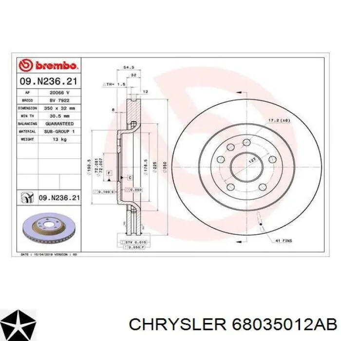 68035012AB Chrysler Discos