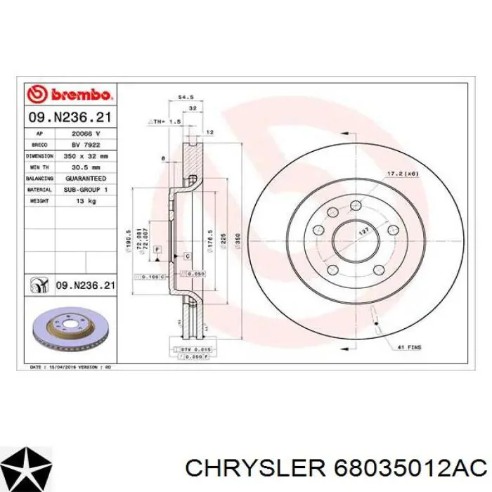 68035012AC Chrysler Discos