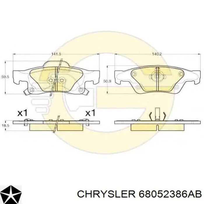 68052386AB Chrysler pastillas de freno traseras