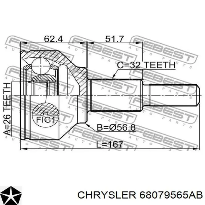 Semieje delantero izquierdo Chrysler 68079565AB precio, desde 116,00 EUR