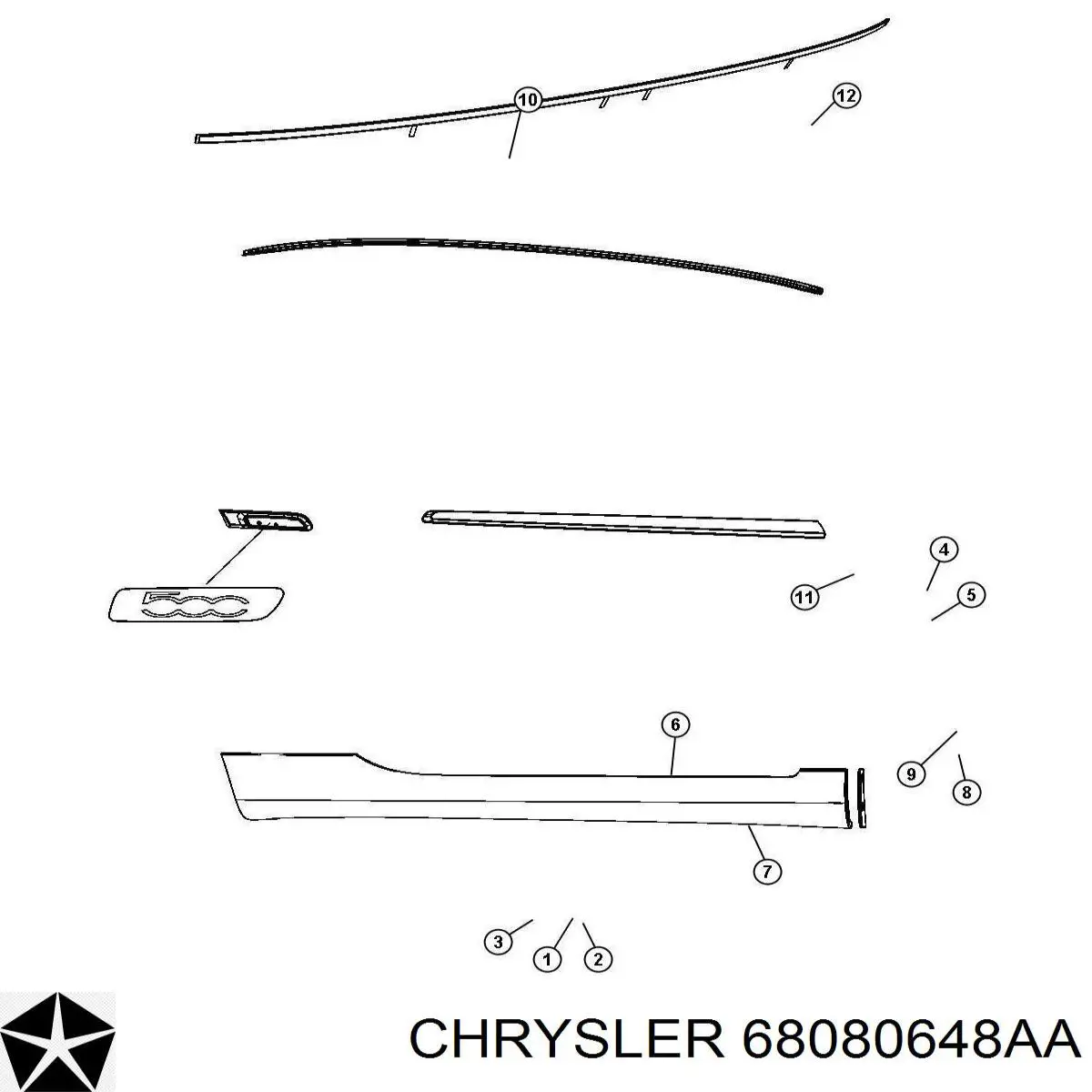 68080648AA Chrysler clip, tubuladura de sujeción, alféizar de la puerta