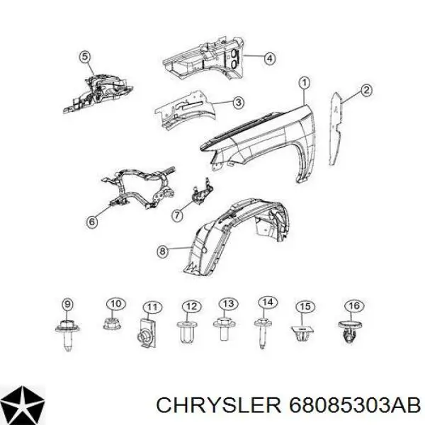 Aleta delantera izquierda Chrysler 68085303AB precio, desde 94,24 EUR