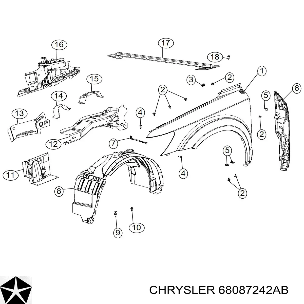 Guardabarros interior derecho, aleta delantera Fiat/Alfa/Lancia K68087242AB precio, desde 21,75 EUR