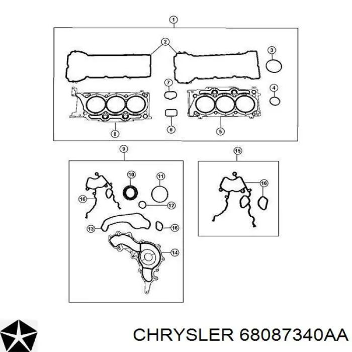 68087340AA Chrysler junta, bomba de agua