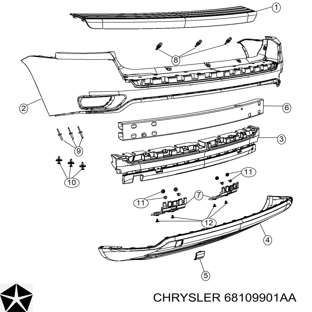 68109901AA Chrysler parachoques trasero, parte inferior