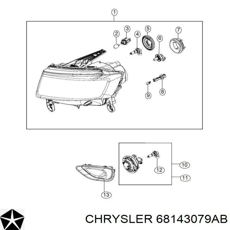 68143079AB Chrysler rejilla de antinieblas delantera izquierda