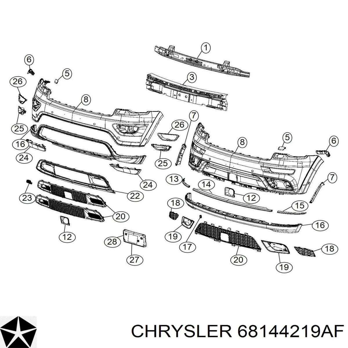 Soporte de parachoques delantero izquierdo Chrysler 68144219AE precio, desde 10,68 EUR