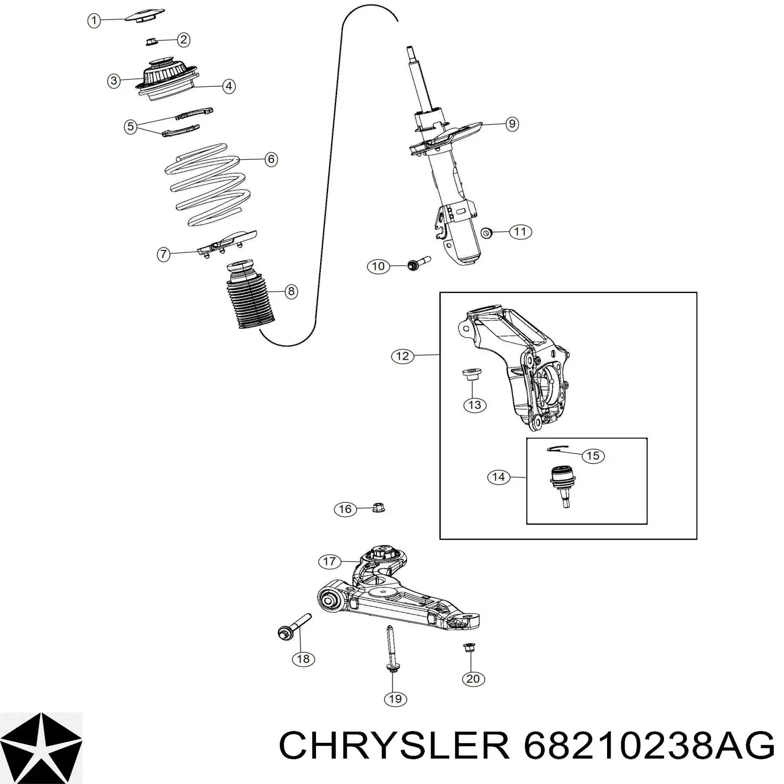 68210238AG Chrysler barra oscilante, suspensión de ruedas delantera, inferior derecha