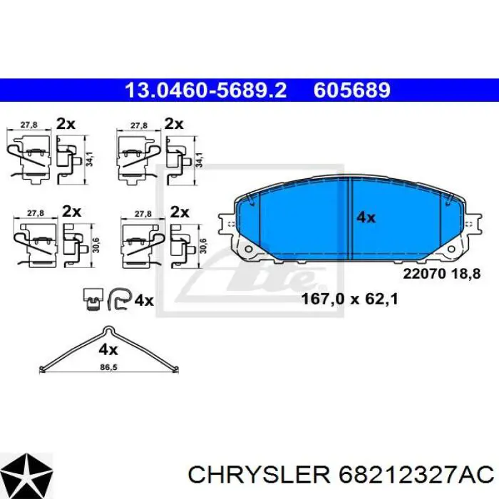 68212327AC Chrysler pastillas de freno delanteras