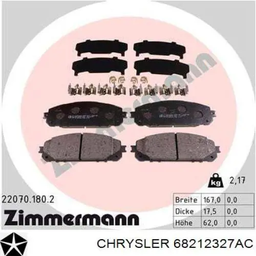 Comprar 68212327AC Chrysler Pastillas delanteras de freno