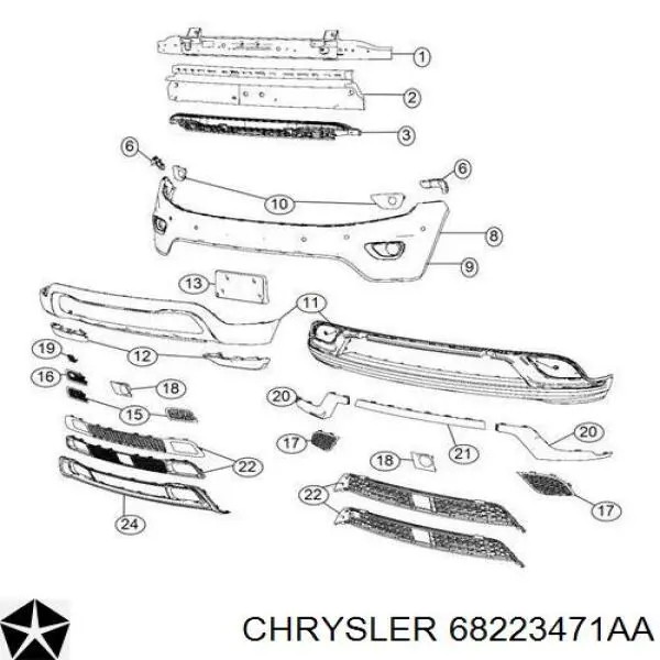 68223471AA Chrysler absorbente parachoques delantero