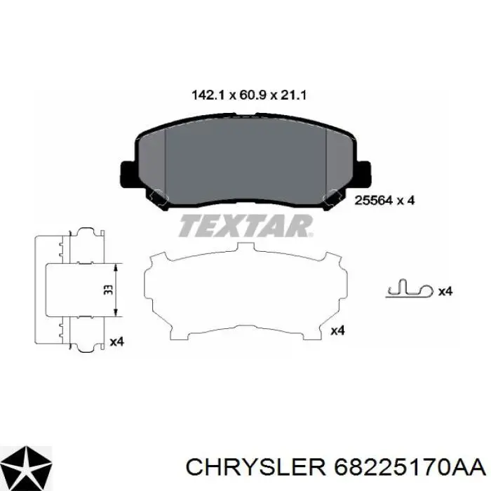 68225170AA Chrysler pastillas de freno delanteras