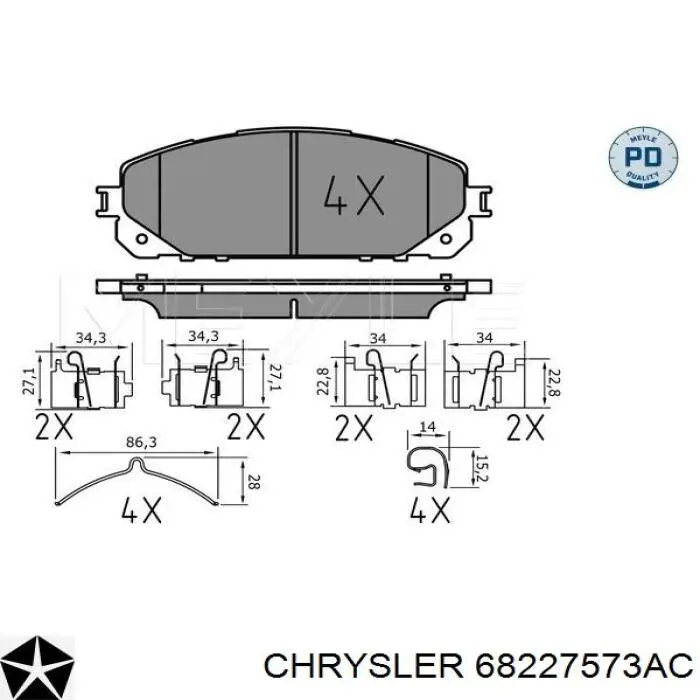 68227573AC Chrysler pastillas de freno delanteras