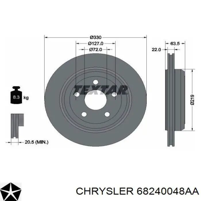 68240048AA Chrysler disco de freno trasero