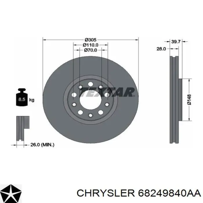 68249840AA Chrysler disco de freno delantero