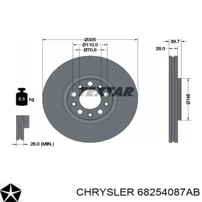 68254087AB Chrysler disco de freno delantero