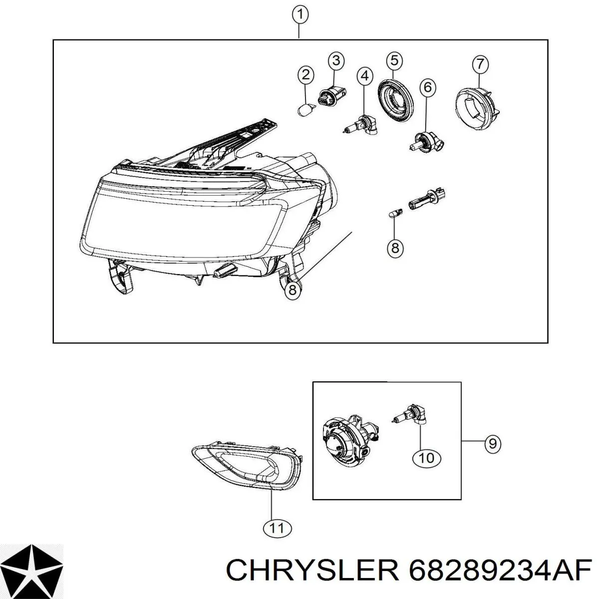 68289234AF Chrysler faro derecho