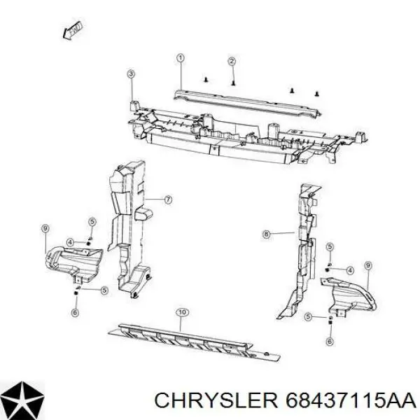 68437115AA Chrysler cubierta de soporte para difusor de radiador, superior