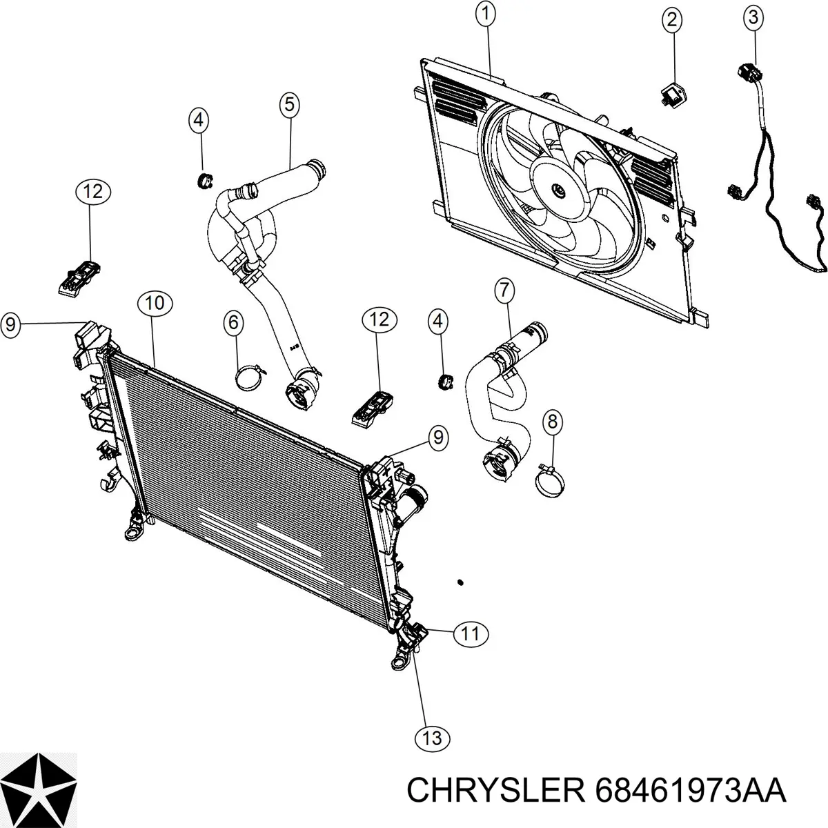 K68360299AA Fiat/Alfa/Lancia difusor de radiador, ventilador de refrigeración, condensador del aire acondicionado, completo con motor y rodete