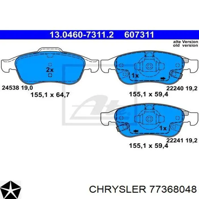 Pastillas freno delanteras Chrysler 77368048 precio, desde 36,82 EUR