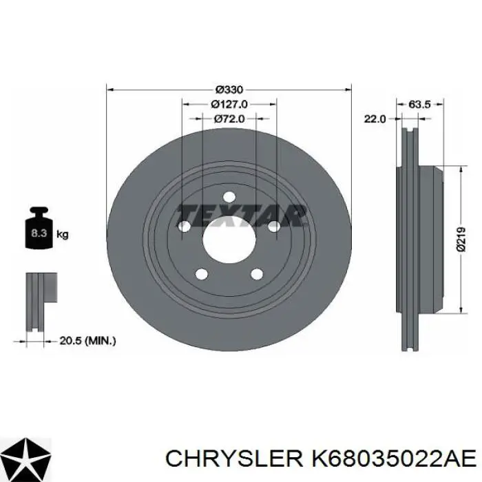 K68035022AE Chrysler disco de freno trasero