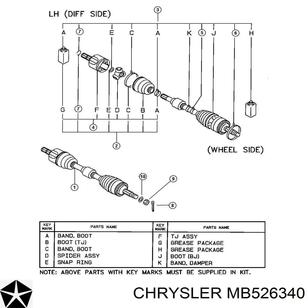 MB526340 Chrysler anillo de bloqueo de junta homocinética