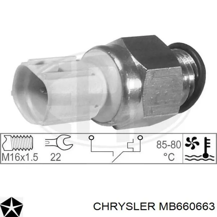 MB660663 Chrysler sensor, temperatura del refrigerante (encendido el ventilador del radiador)