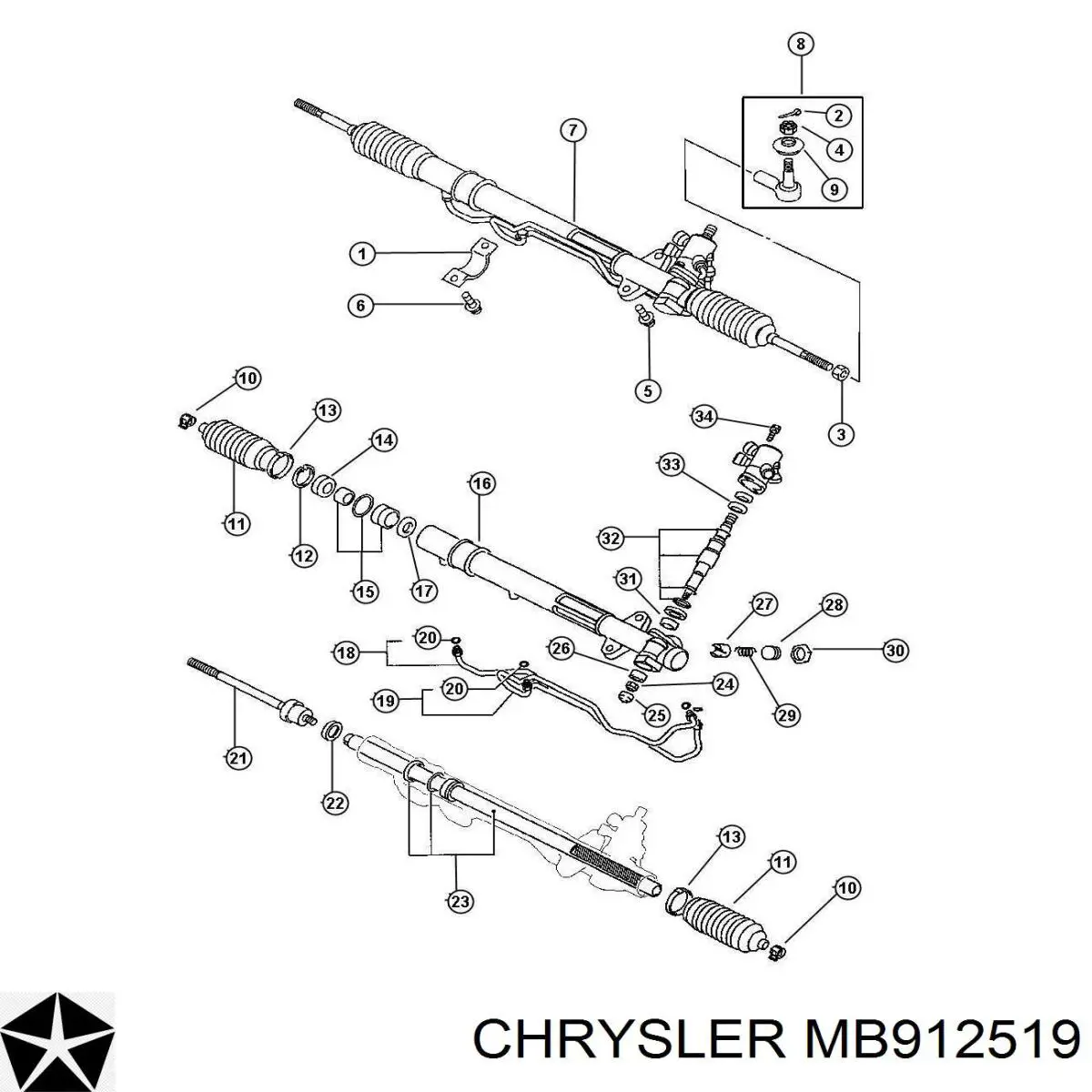 MB912519 Chrysler rótula barra de acoplamiento exterior