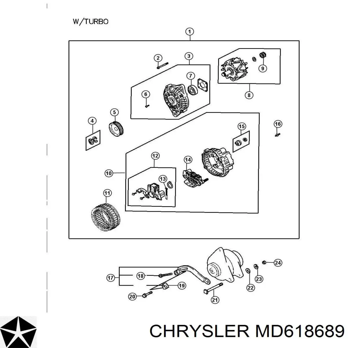 MD618689 Chrysler escobilla de carbón, alternador