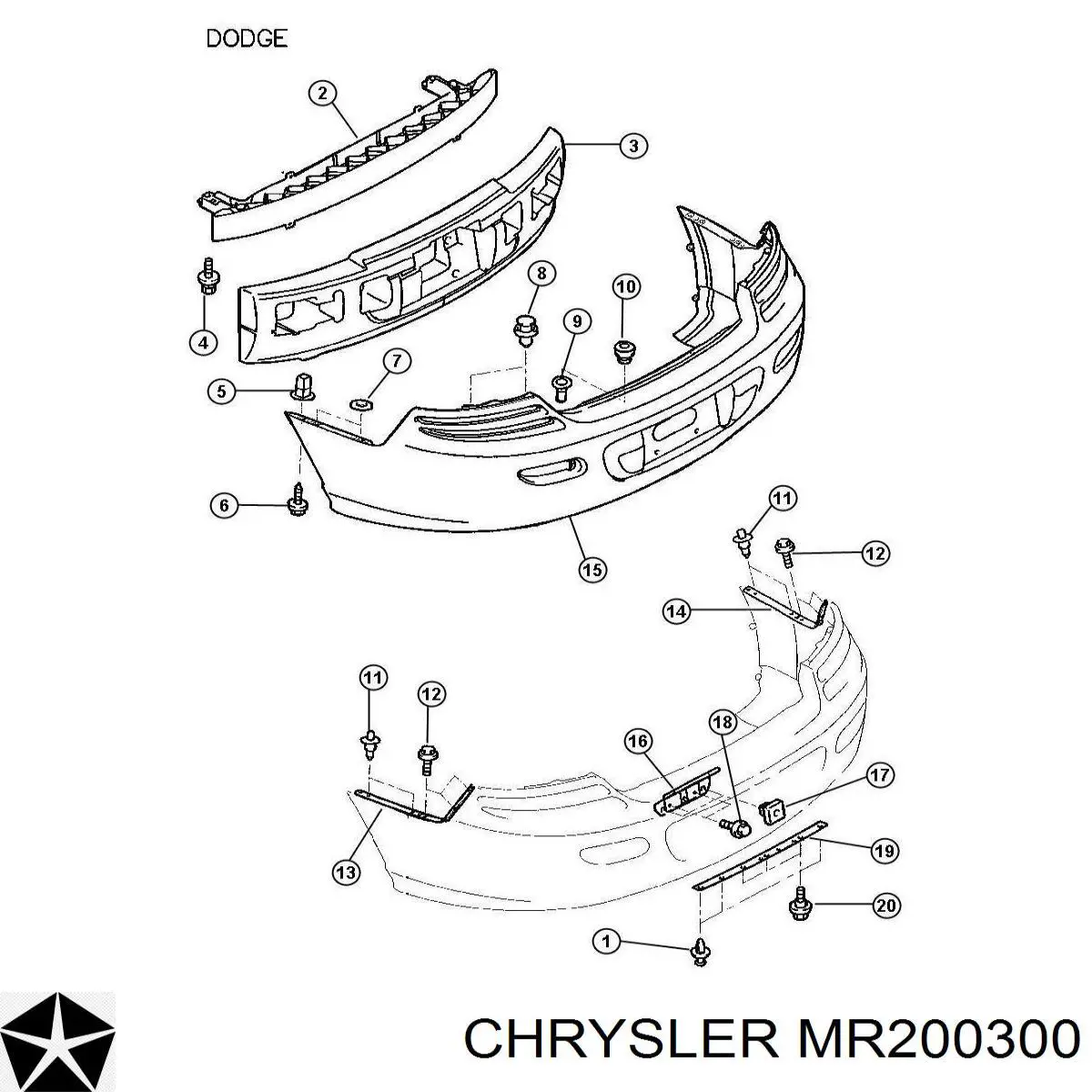 MR200300 Chrysler clips de fijación de pasaruedas de aleta delantera