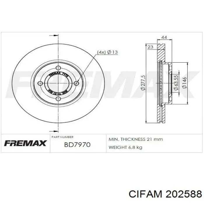 202-588 Cifam cilindro principal de freno