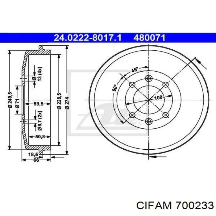 700233 Cifam freno de tambor trasero