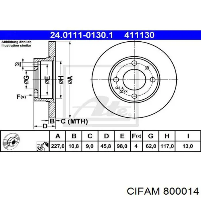 800-014 Cifam freno de disco delantero