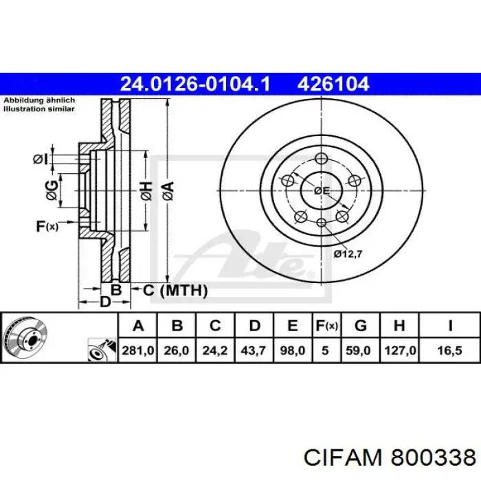 800-338 Cifam freno de disco delantero