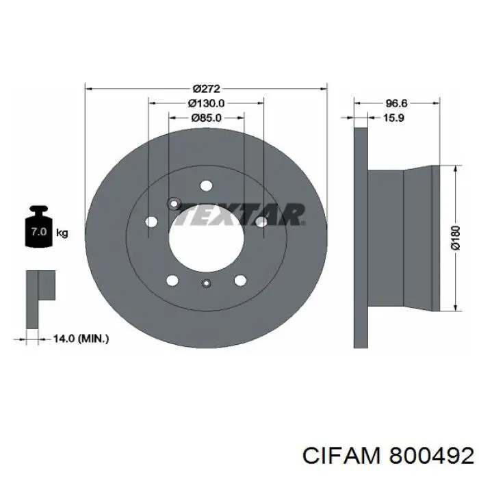 800-492 Cifam disco de freno trasero