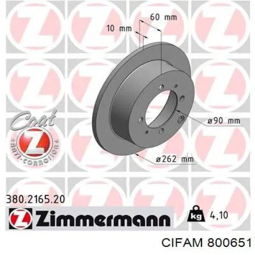 800-651 Cifam disco de freno trasero