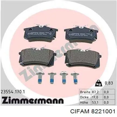 Pastillas traseras Cifam 8221001